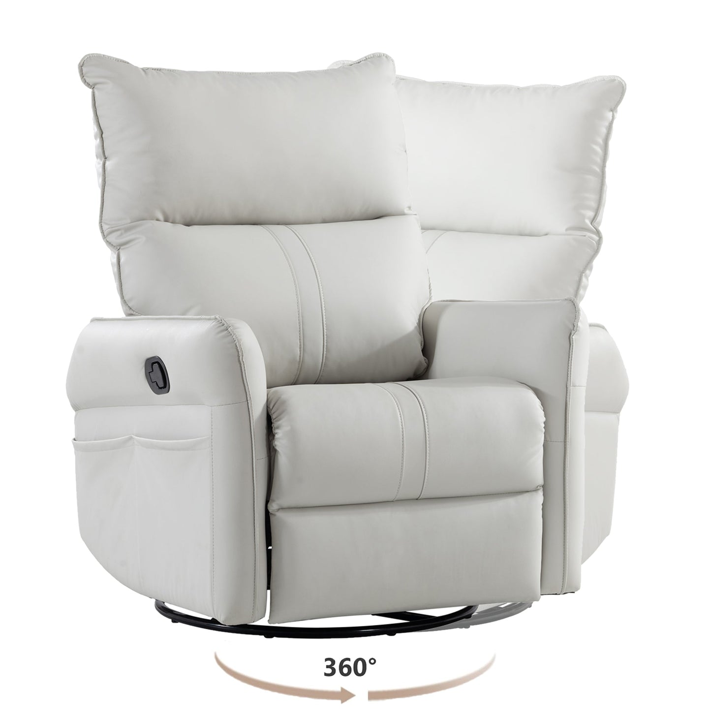 PU Rocking Recliner Chair, 360° Swivel Nursery Rocking Chair, Glider Chair, Modern Small Rocking Swivel Recliner Chair, Home Theater Seating, Side Pocket (Light Gray+360° Swivel)