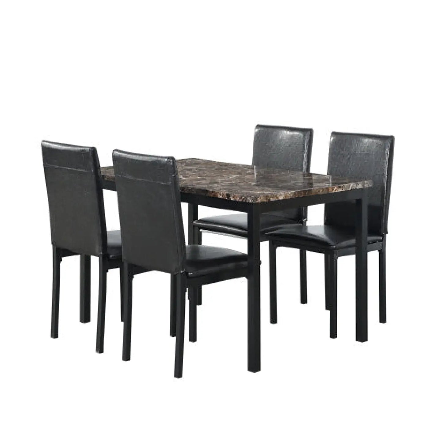 5-Piece Black Dining Table Set with Marble Style Top