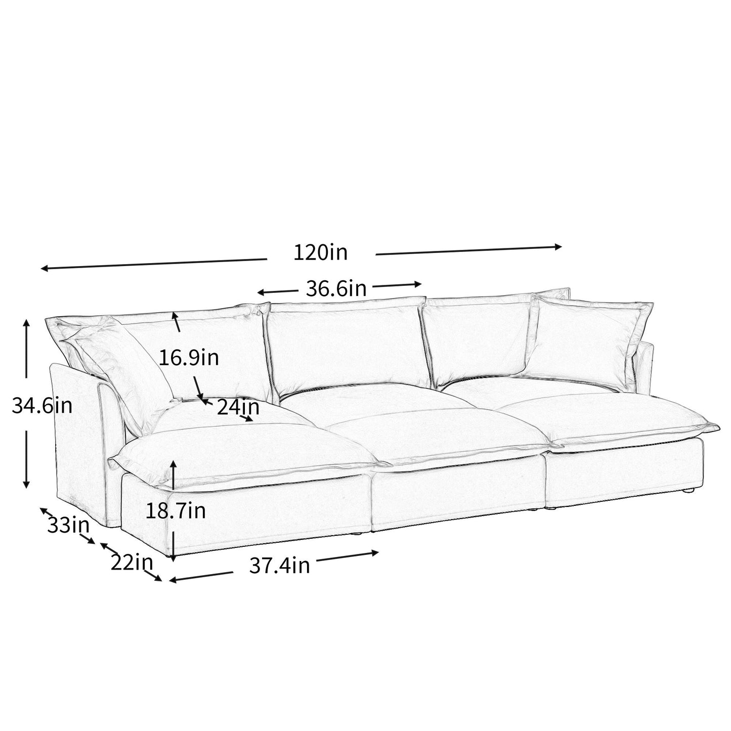 Living Room Sofa Slipcovered Sofa 3 Seater Sofa With 3 Ottomans, Oversized 3-Seat Sleeper Sofa Bed Home Theater Sofa, Chenille, Green