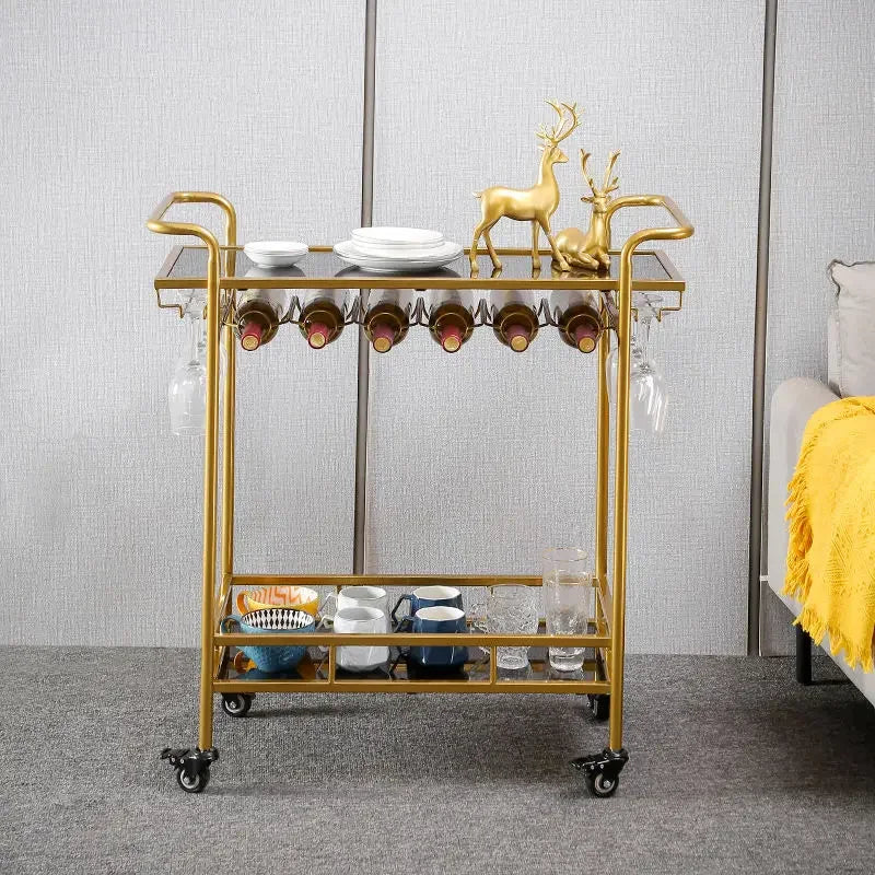 DecorBites™ Drinks Trolley Wine Rack Bar Cart- Black or Gold