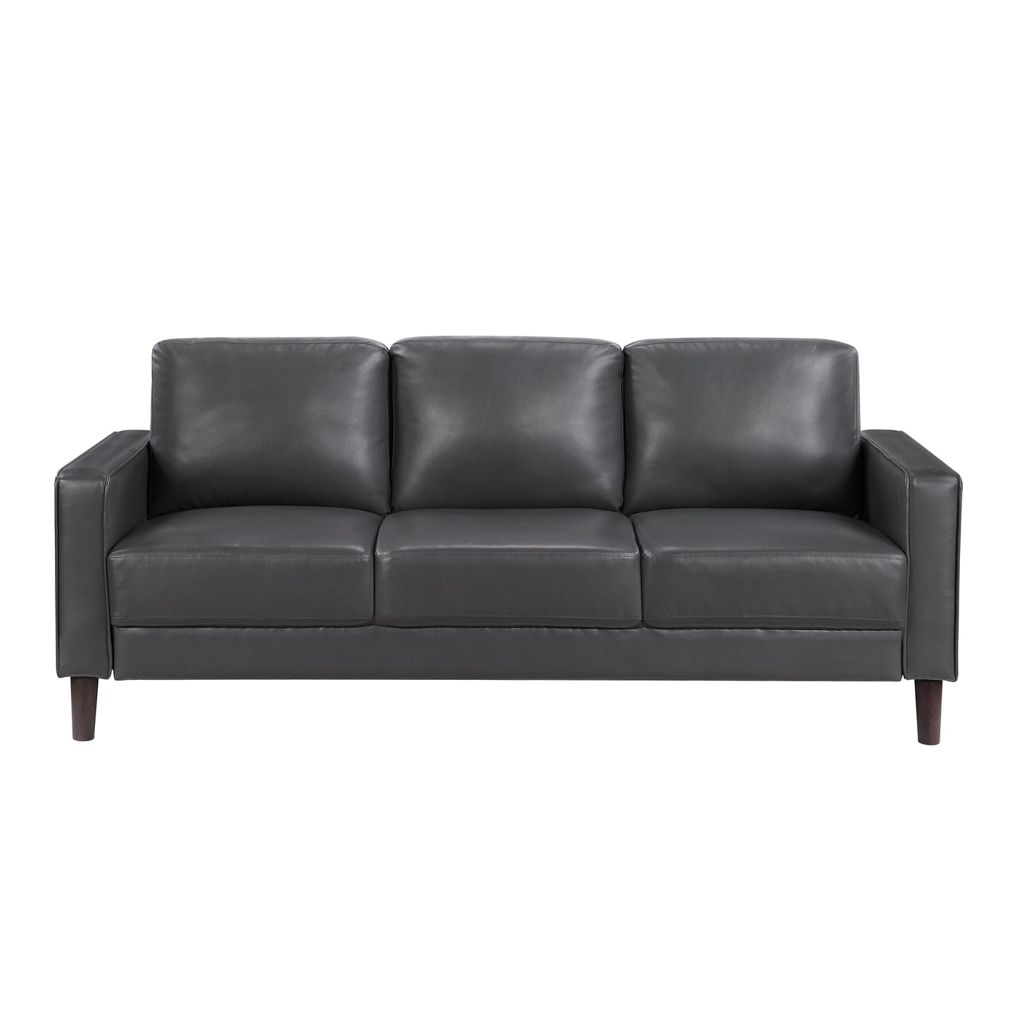 Modern Style Dark Gray Faux Leather Upholstered 3-Seater Sofa Couch Comfortable Cushion Back Seat Solid Wood Living Room Furniture 1pc