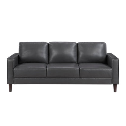 Modern Style Dark Gray Faux Leather Upholstered 3-Seater Sofa Couch Comfortable Cushion Back Seat Solid Wood Living Room Furniture 1pc