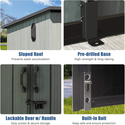 [06X08FT] Alora Outdoor Resin Storage Shed With Lockable Double Doors And Sloping Roof (SAK73286)