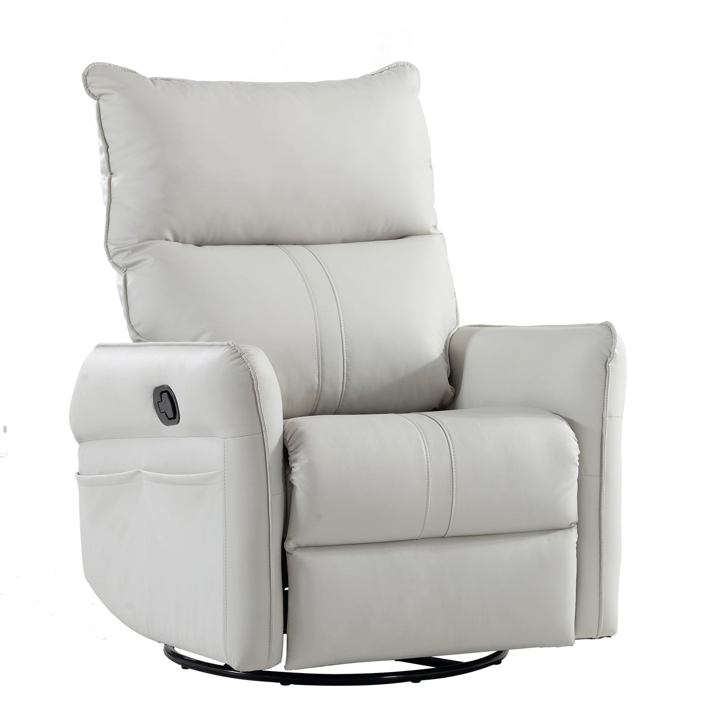 PU Rocking Recliner Chair, 360° Swivel Nursery Rocking Chair, Glider Chair, Modern Small Rocking Swivel Recliner Chair, Home Theater Seating, Side Pocket (Light Gray+360° Swivel)