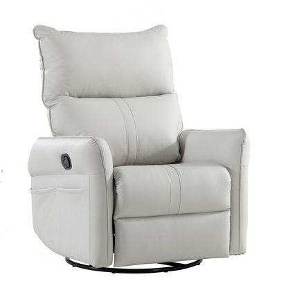 PU Rocking Recliner Chair, 360° Swivel Nursery Rocking Chair, Glider Chair, Modern Small Rocking Swivel Recliner Chair, Home Theater Seating, Side Pocket (Light Gray+360° Swivel)