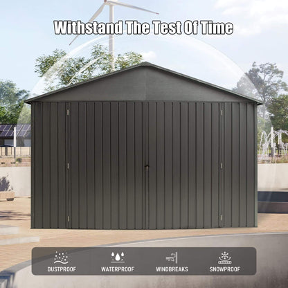 [12X25FT] Alora Extra Large Heavy-Duty Outdoor Metal Carport Garage Shed With Lockable Double Hinged Doors (SAK34153)