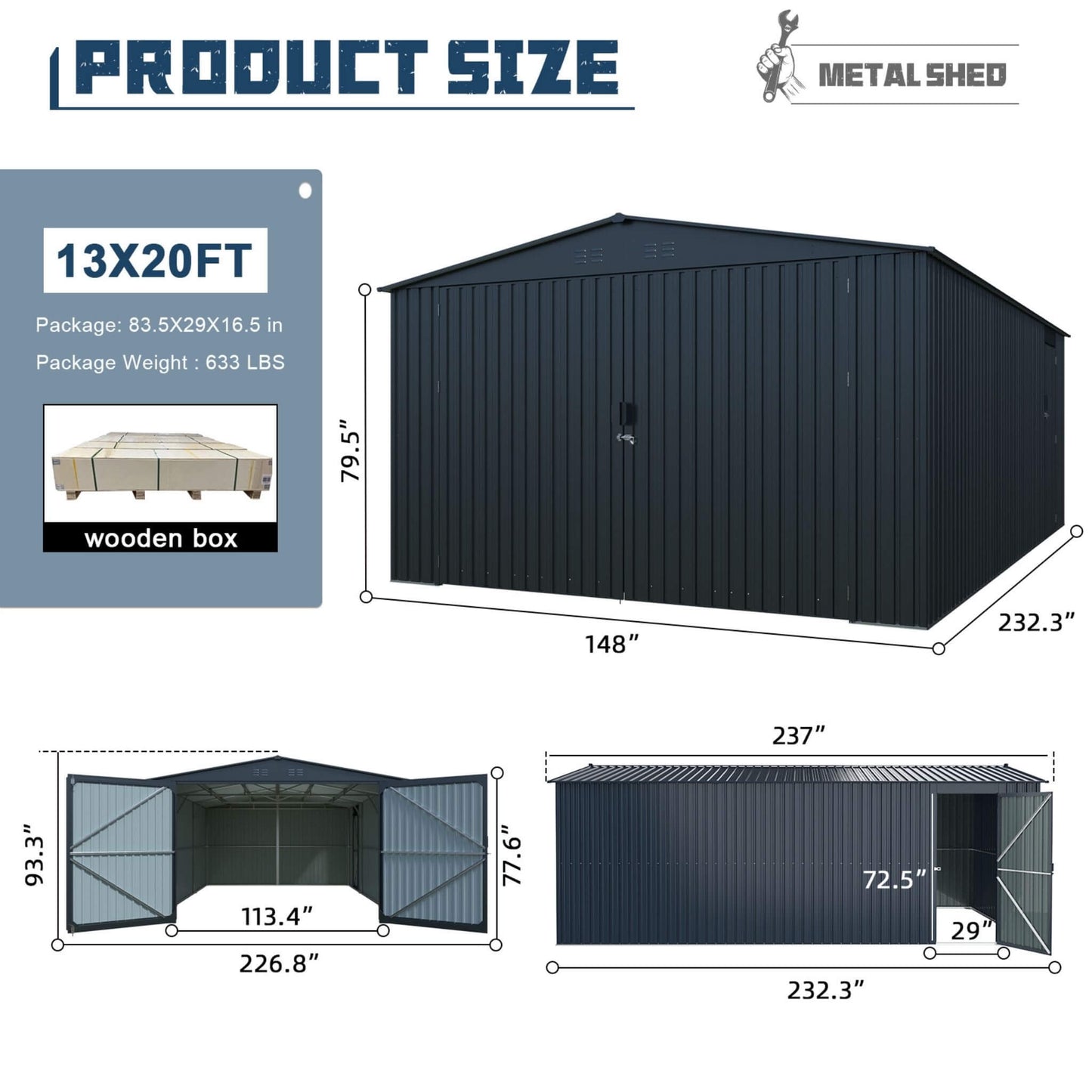 Alora Extra-Large Premium Weather-Resistant Outdoor Multi-Purpose Utility Storage Shed (13X20ft)