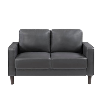 Modern Living Room Furniture 3pc Set Sofa Loveseat Chair Dark Gray Faux Leather Upholstered Cushion Back Seat Solid Wood