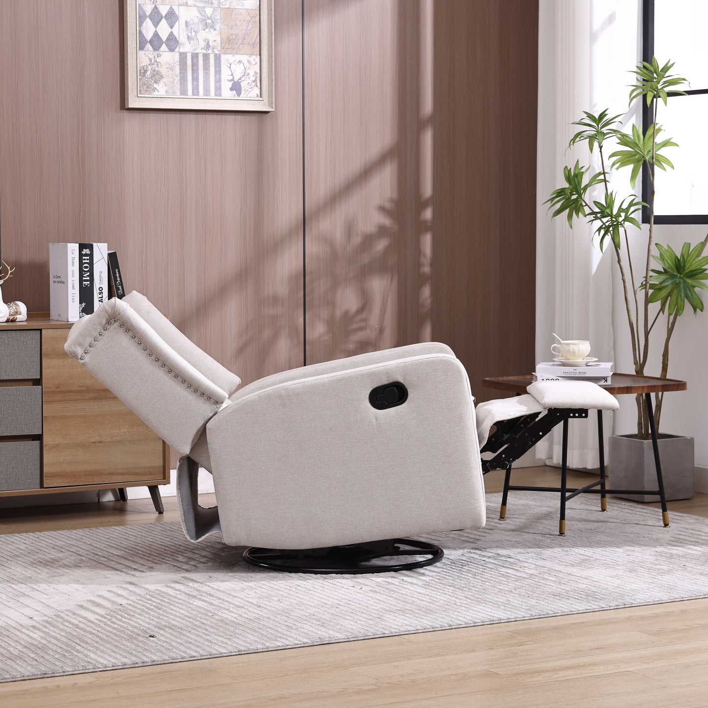 COOLMORE Rocking Recliner Chair,360 Degree Swivel Nursery Rocking Chair,Glider Chair,Modern Small Rocking Swivel Recliner Chair for Bedroom,Living Room Chair Home Theater Seat (Beige)