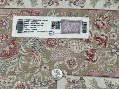 Turkish Silk Rug 5x8, Ivory, Hunting Design, Animal Pictorials, Bamboo Silk