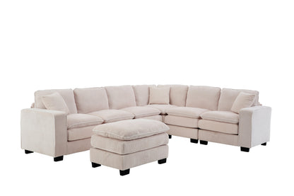 Modern U Shaped 6-seat Sectional Sofa Couch with one Ottoman and three toss pillow