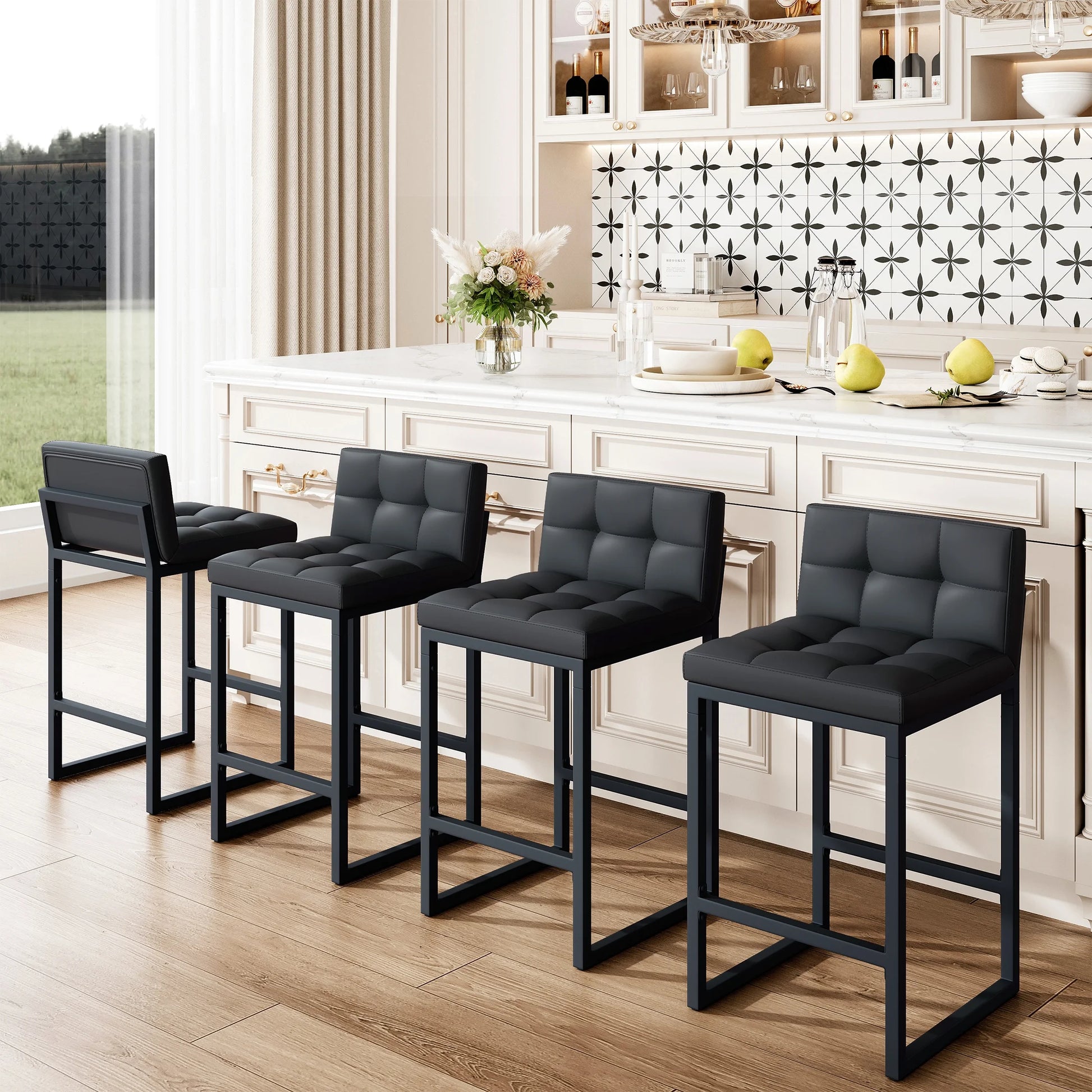 Bar Stools Set of 4, Counter Height Bar Stools with Back (26" Height) Thickened Metal Barstools Counter Stools Kitchen Island Chairs,Black