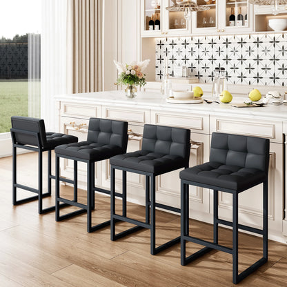 Bar Stools Set of 4, Counter Height Bar Stools with Back (26" Height) Thickened Metal Barstools Counter Stools Kitchen Island Chairs,Black