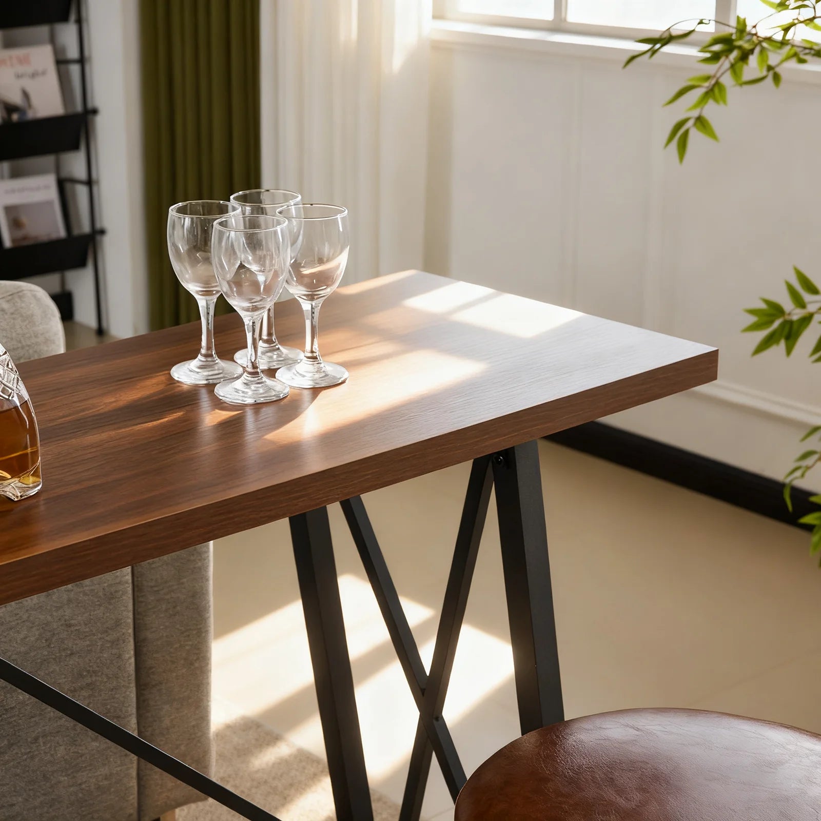 84" Bar Table and Chairs Set for 4~6, Pub Set for 4 PU Padded Barstools Swivel Stool Dining Table Set, Modern Dining Set for 4, Retro Brown