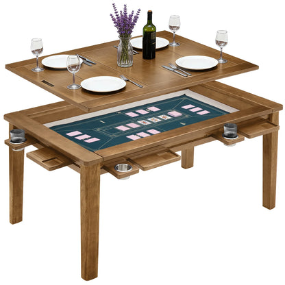 Solid Wood Board Game Table for 4–6 with Removable Top, 54" X 31" Gaming Surface, Game Mat, 6 Cup Holders & Hobby Tray – Convertible Gaming and Dining Table for D&D , Card Game and Puzzle