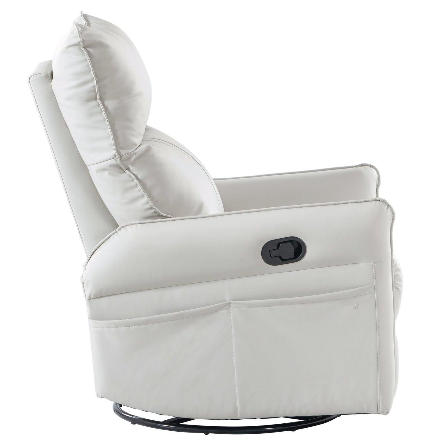 PU Rocking Recliner Chair, 360° Swivel Nursery Rocking Chair, Glider Chair, Modern Small Rocking Swivel Recliner Chair, Home Theater Seating, Side Pocket (Light Gray+360° Swivel)