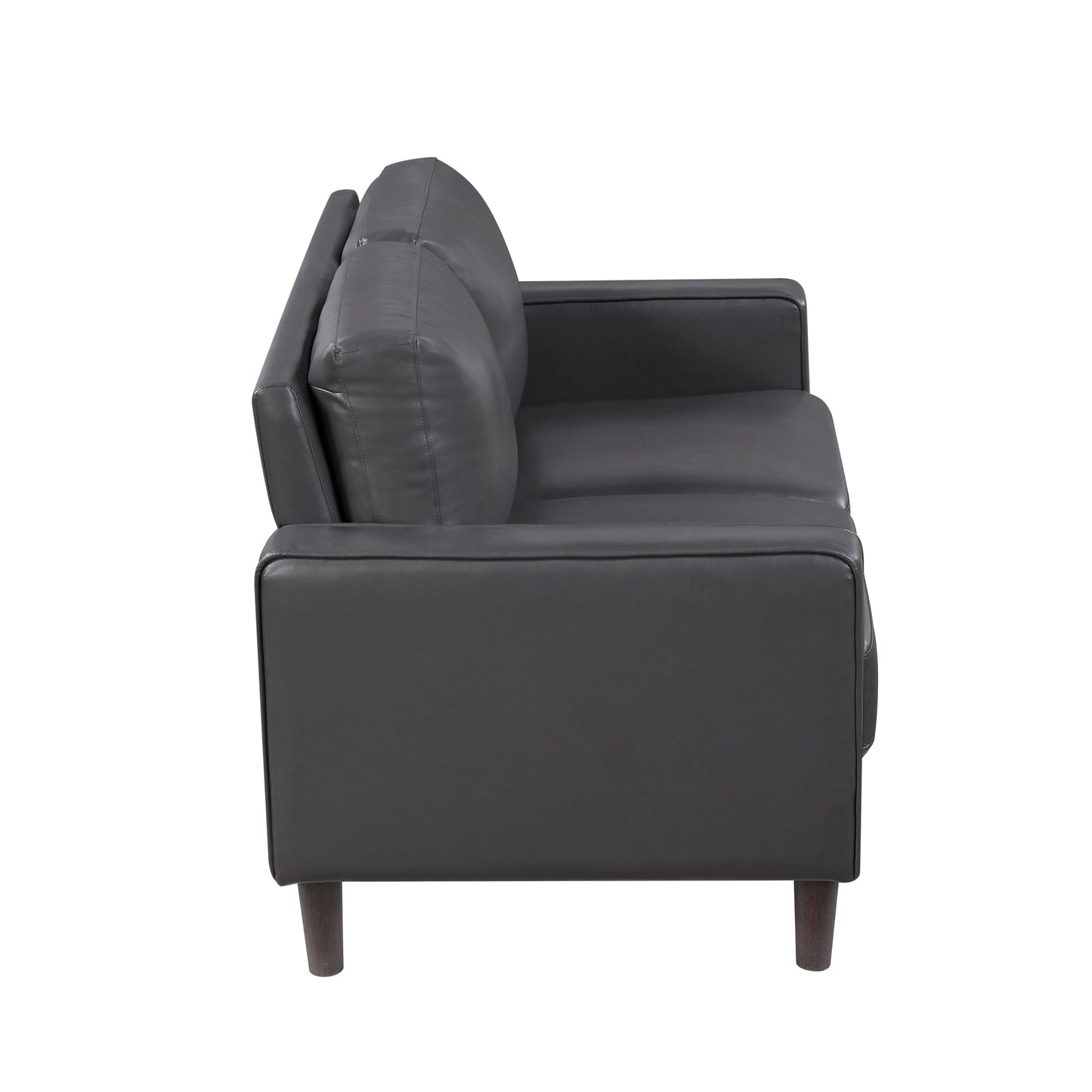 Modern Living Room Furniture 3pc Set Sofa Loveseat Chair Dark Gray Faux Leather Upholstered Cushion Back Seat Solid Wood
