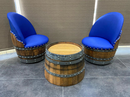 Bourbon Barrel Coffee Table Set, Whiskey Barrel Living Room Set, Wine Barrel 2 Chairs + Coffee Table, Reclaimed Oak
