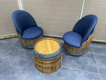 Bourbon Barrel Coffee Table Set, Whiskey Barrel Living Room Set, Wine Barrel 2 Chairs + Coffee Table, Reclaimed Oak