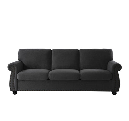 Soft Velvet Sofa, Upholstered 3 Seater Couch with High-Density Foam, Loose Back Cushions and Solid Wood Turned Legs, Chic Living Room Furniture for Home, Apartment and Office, Black
