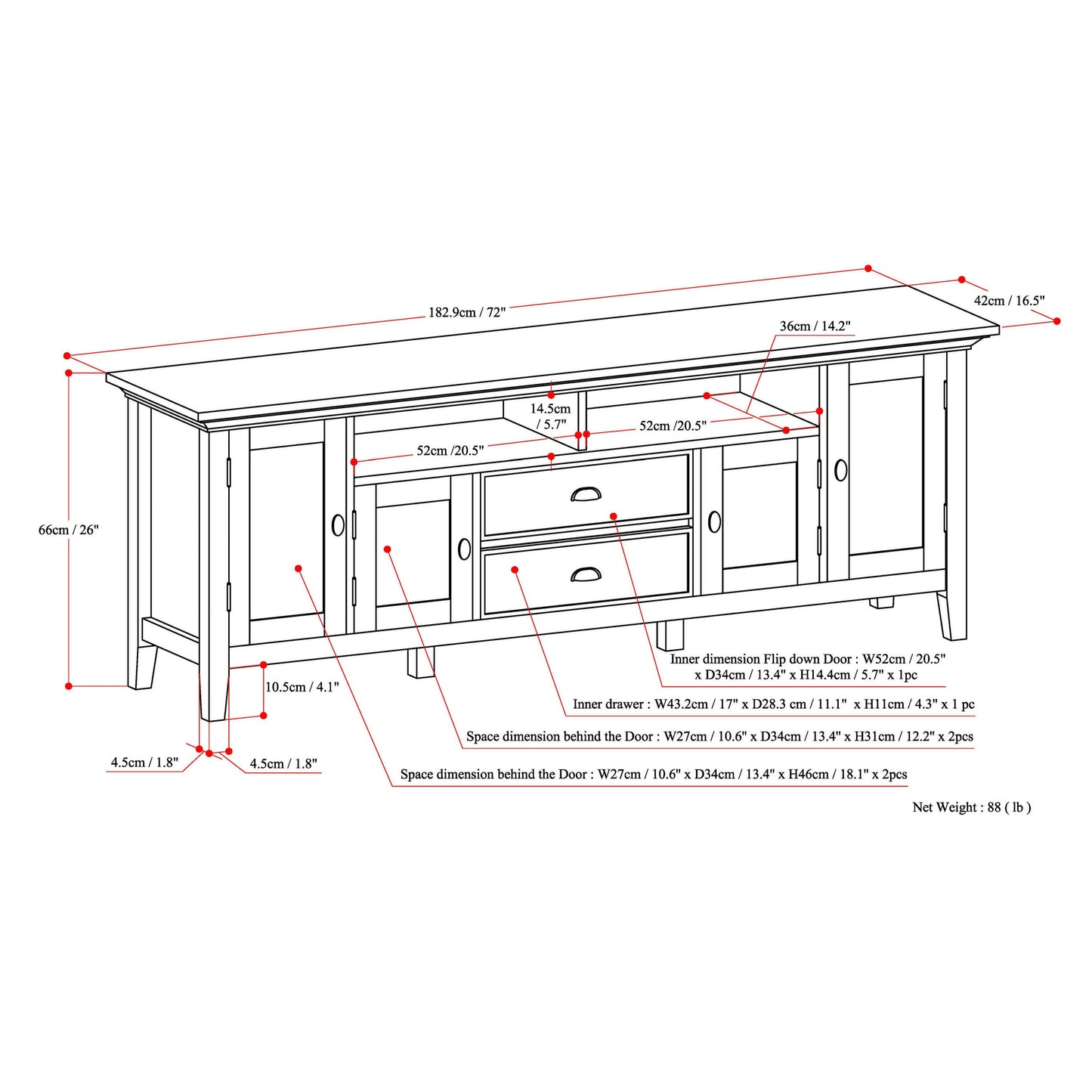 Redmond - 72' TV Media Stand - Hickory Brown