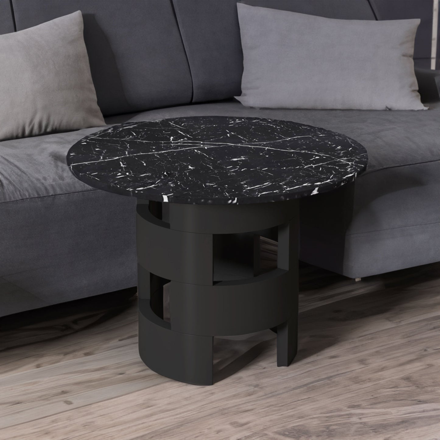 42.12"Modern Round Dining Table with Printed Black Marble Table Top for Dining Room
