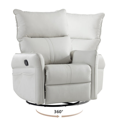 PU Rocking Recliner Chair, 360° Swivel Nursery Rocking Chair, Glider Chair, Modern Small Rocking Swivel Recliner Chair, Home Theater Seating, Side Pocket (Light Gray+360° Swivel)