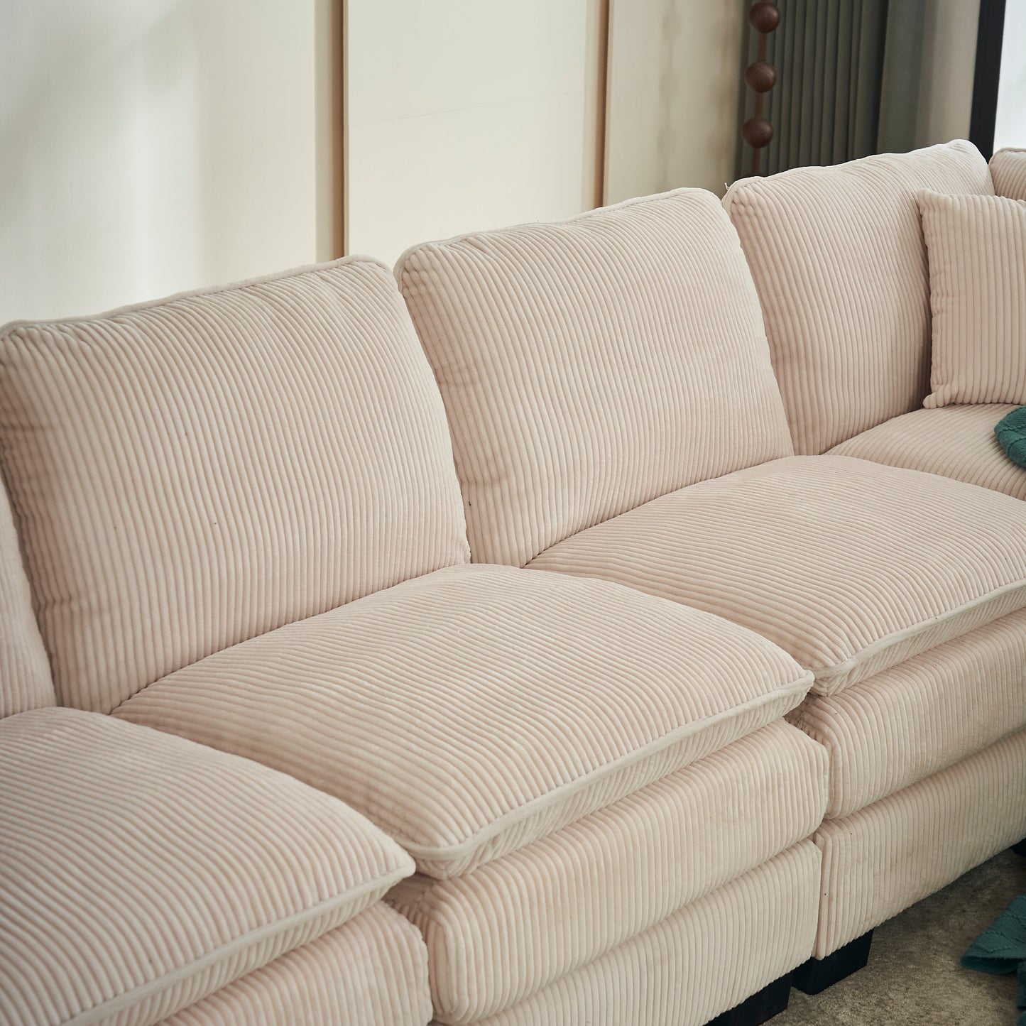Modern U Shaped 6-seat Sectional Sofa Couch with one Ottoman and three toss pillow