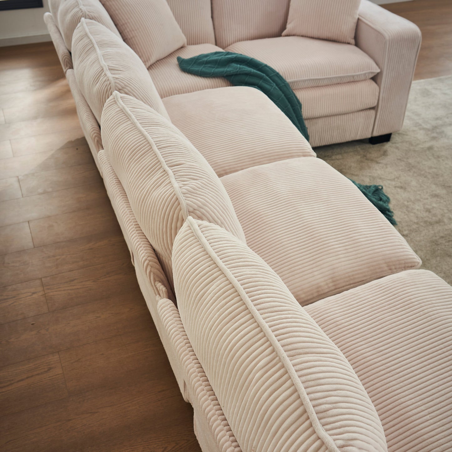 Modern U Shaped 6-seat Sectional Sofa Couch with one Ottoman and three toss pillow