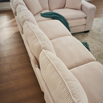 Modern U Shaped 6-seat Sectional Sofa Couch with one Ottoman and three toss pillow