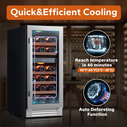15 Inch Wine Fridge, 28 Bottle Dual Zone Wine Cooler Refrigerator with Glass Door for Home/Office, Built-In & Freestanding