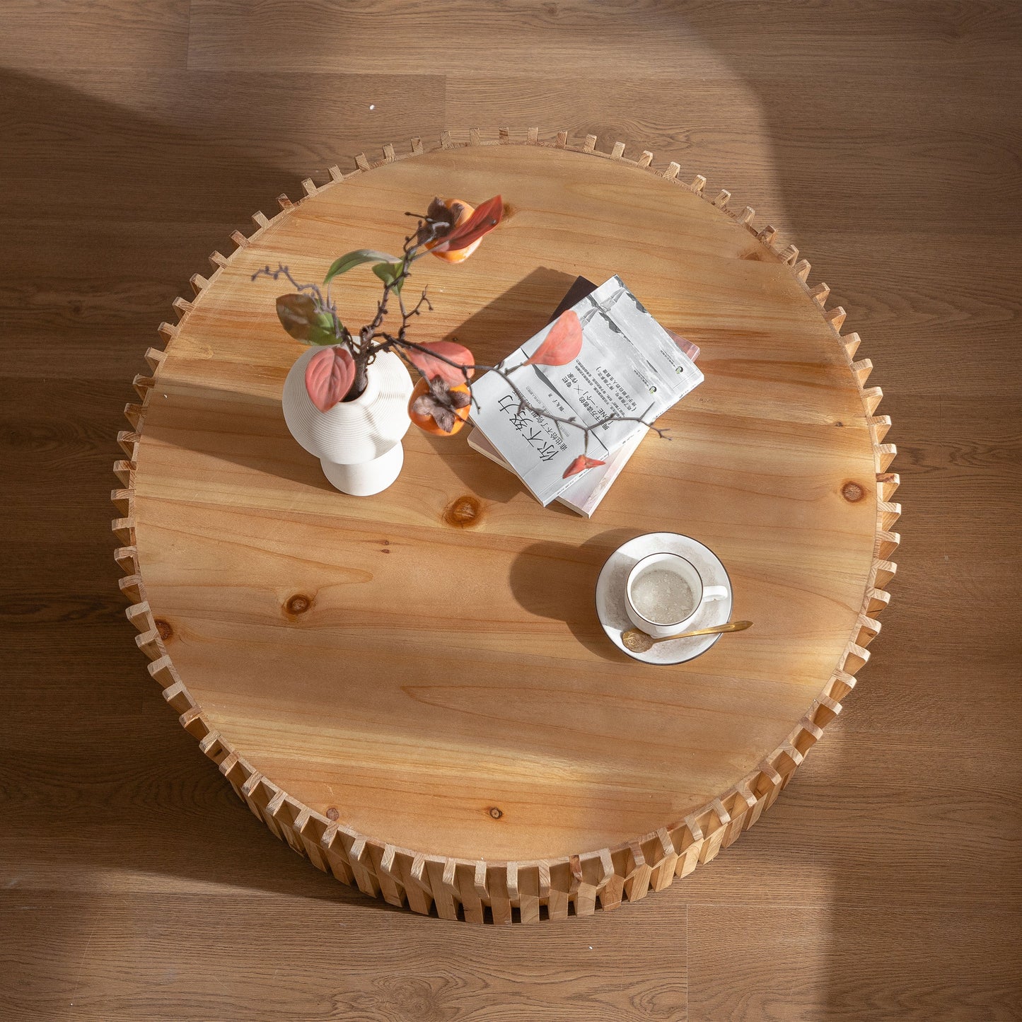31.5" Retro Fashion Style Cylindrical Coffee Table with Vertical Texture Relief Design,Suitable for Living Room,Office,and Dining Room