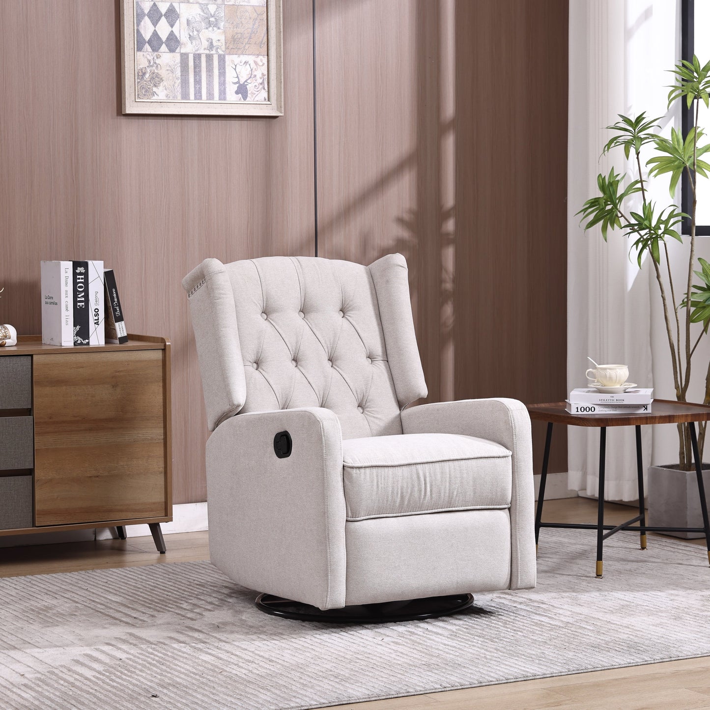 COOLMORE Rocking Recliner Chair,360 Degree Swivel Nursery Rocking Chair,Glider Chair,Modern Small Rocking Swivel Recliner Chair for Bedroom,Living Room Chair Home Theater Seat (Beige)