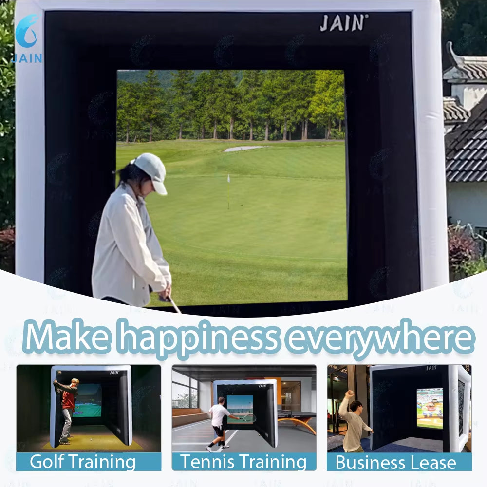 Stock！Inflatable Golf Sim Room Swing Golf Practice Cage with Built-In Fan,Oxford Cloth,Golf Simulator Enclosures