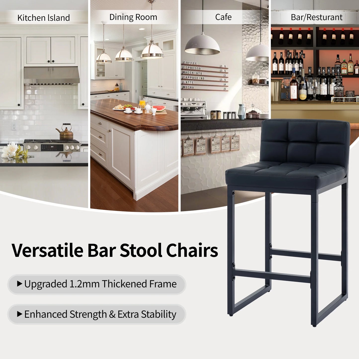 Bar Stools Set of 4, Counter Height Bar Stools with Back (26" Height) Thickened Metal Barstools Counter Stools Kitchen Island Chairs,Black