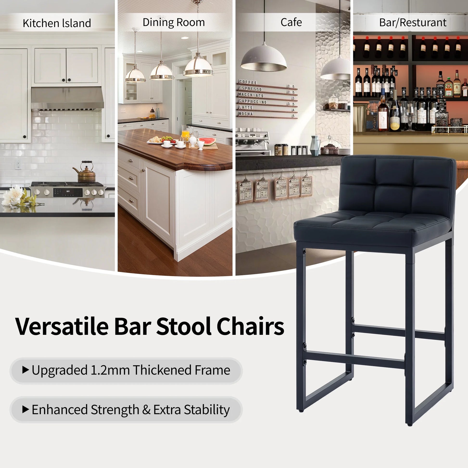 Bar Stools Set of 4, Counter Height Bar Stools with Back (26" Height) Thickened Metal Barstools Counter Stools Kitchen Island Chairs,Black