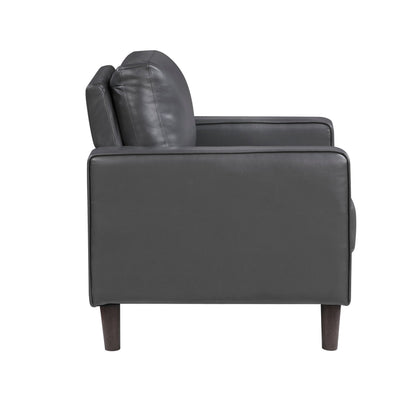 Modern Living Room Furniture 3pc Set Sofa Loveseat Chair Dark Gray Faux Leather Upholstered Cushion Back Seat Solid Wood