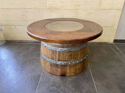 Whiskey & Wine Barrel Coffee Table Set — Full Round Table, 4 Chairs