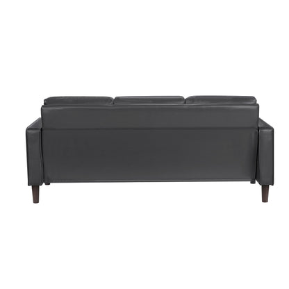 Modern Style Dark Gray Faux Leather Upholstered 3-Seater Sofa Couch Comfortable Cushion Back Seat Solid Wood Living Room Furniture 1pc