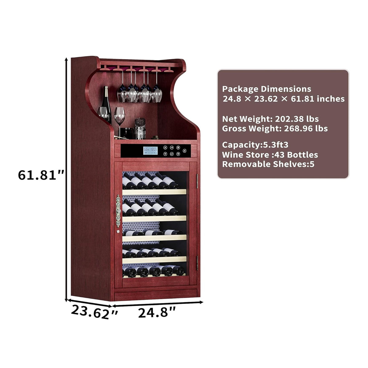 Luxury 43-Bottle Freestanding Low Noise Wine Cooler Cabinet