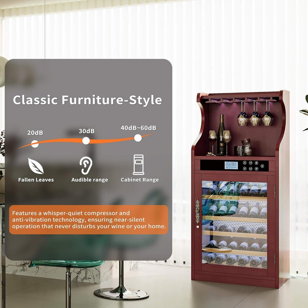 Luxury 43-Bottle Freestanding Low Noise Wine Cooler Cabinet