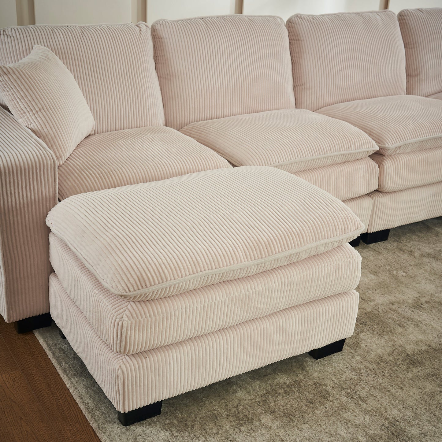 Modern U Shaped 6-seat Sectional Sofa Couch with one Ottoman and three toss pillow