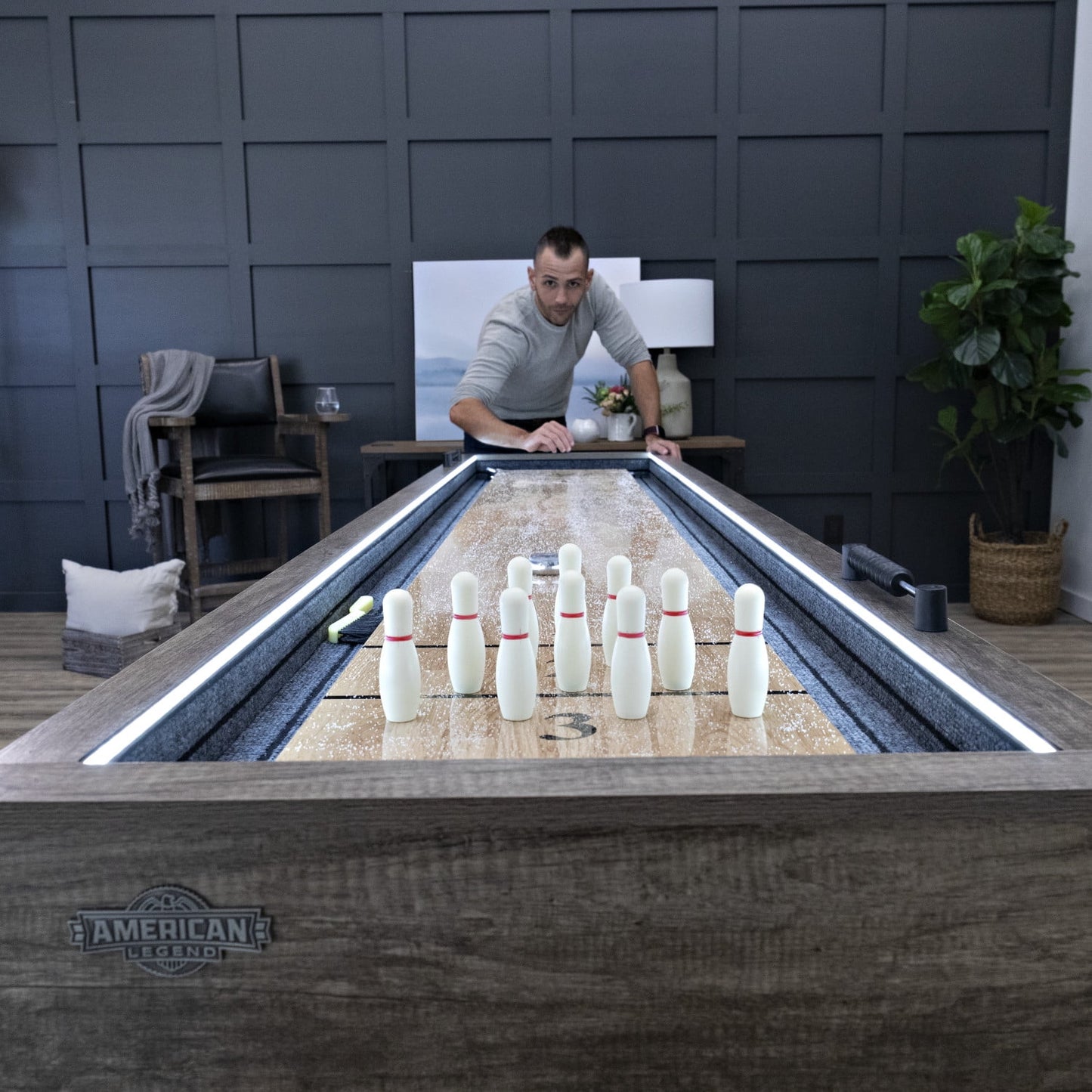 Kirkwood 9’ LED Light up Shuffleboard Table with Bowling