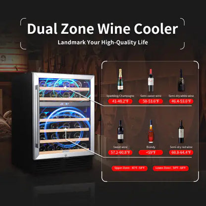 Wine Cabinet 24 inch Dual Zone Wine Refrigerator 46 Bottles Built-in Wine Refrigerator