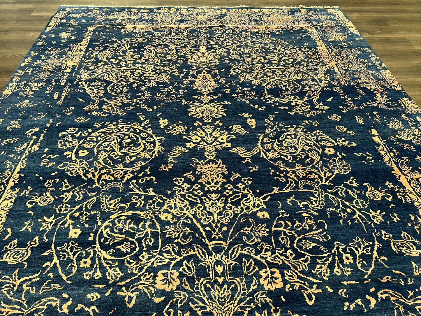 Area Rug 8x10 High Quality Handmade Oriental Carpet, Modern Contemporary Rug, Rug for Living Room, Wool Rug, Blue and Gold, Pakistani Rug