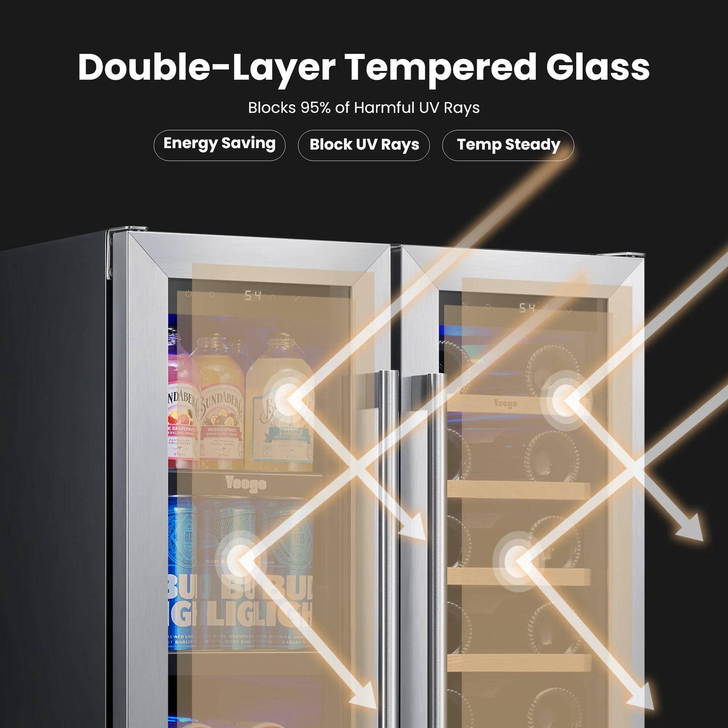 24 Inch Wine and Beverage Refrigerator, 20 Bottles and 60 Cans Dual Zone Fridge with French Glass Door for Home/Office, 36℉~72℉, Built-In/ Freestanding