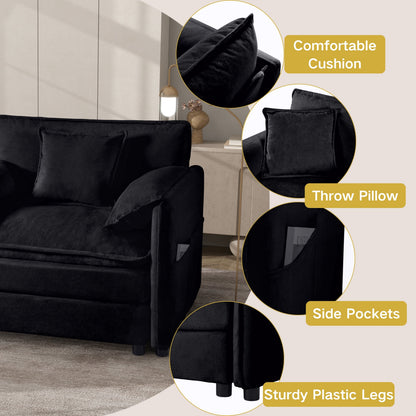 Modular Sectional Sofa, Oversized Deep Seat U Shaped Couch, Chenille,Black
