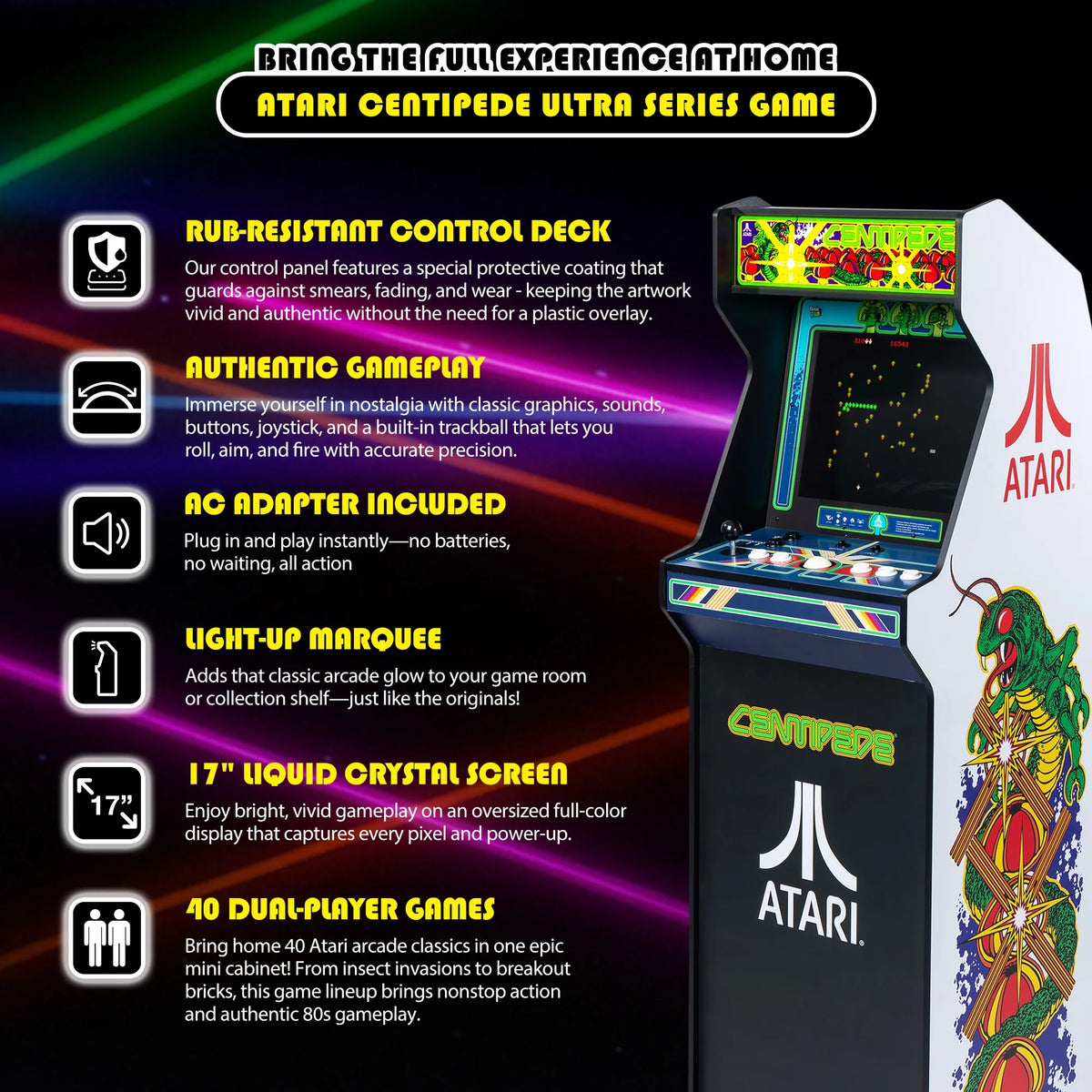 Atari Centipede Ultra Series Game Machine with 17" Screen and 40 Games