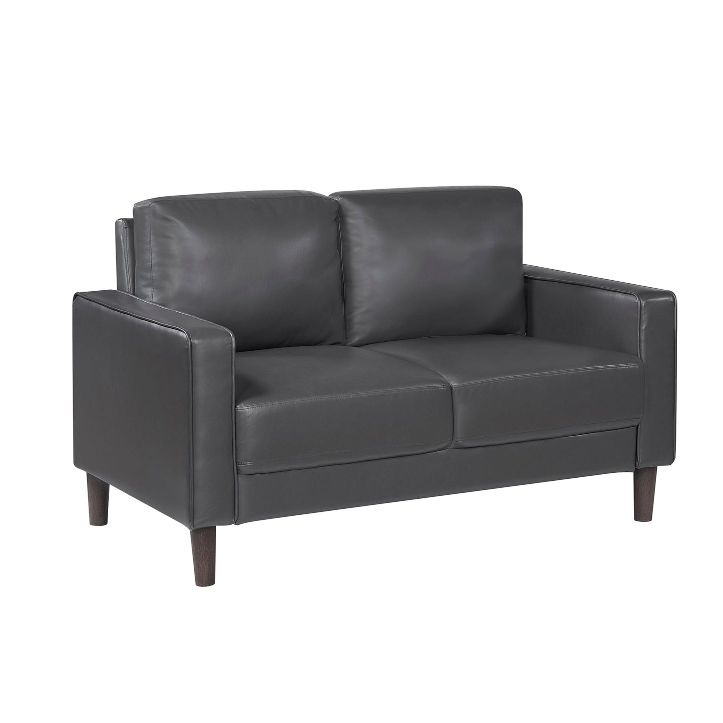 Modern Living Room Furniture 3pc Set Sofa Loveseat Chair Dark Gray Faux Leather Upholstered Cushion Back Seat Solid Wood