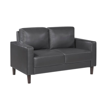 Modern Living Room Furniture 3pc Set Sofa Loveseat Chair Dark Gray Faux Leather Upholstered Cushion Back Seat Solid Wood